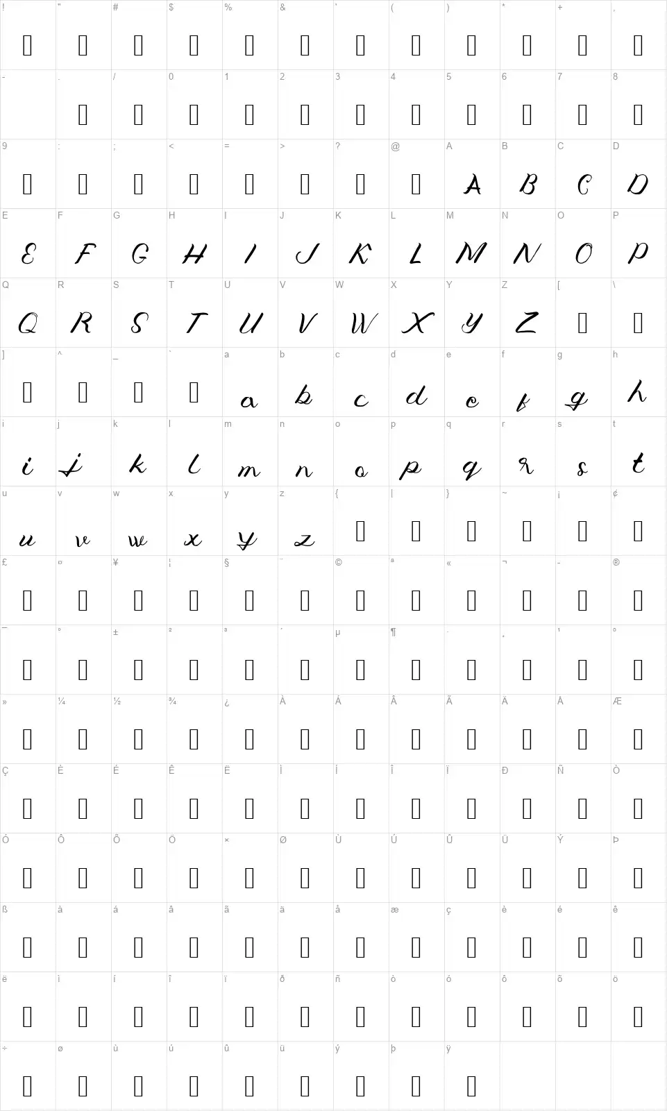 Jeng Mudyfont character map