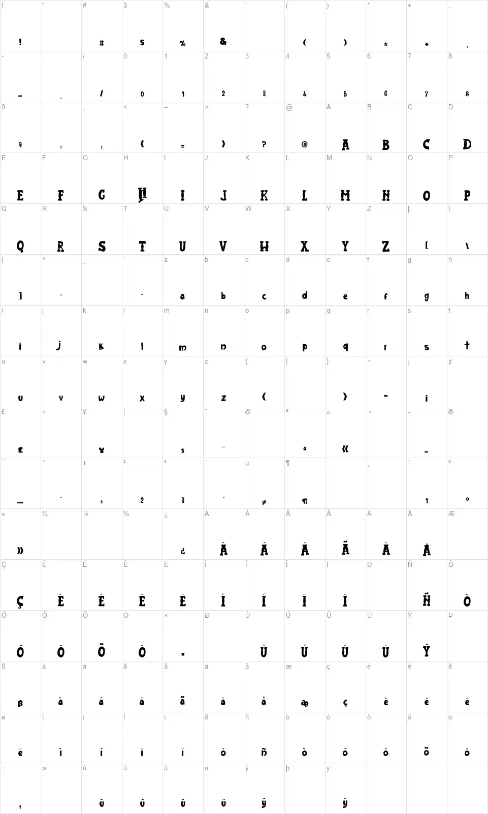 JMH Harry Dicksonfont character map