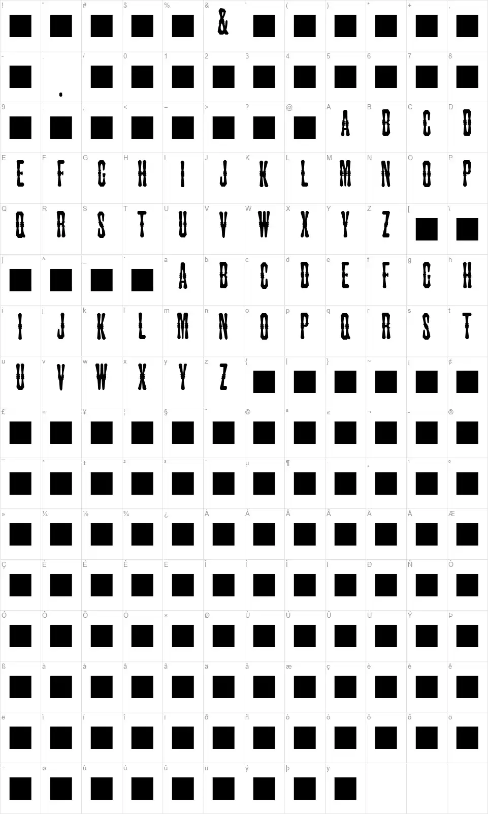 JMH Tuscan CAPSfont character map