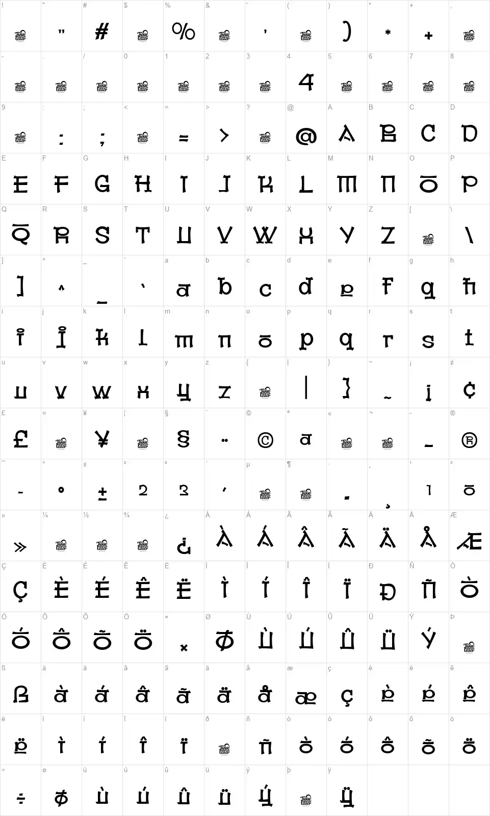Jonyockfont character map