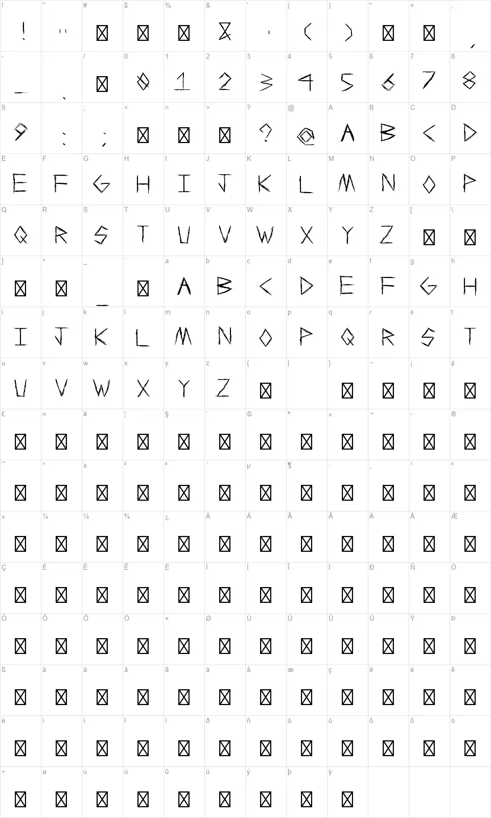 Jrudgefont character map