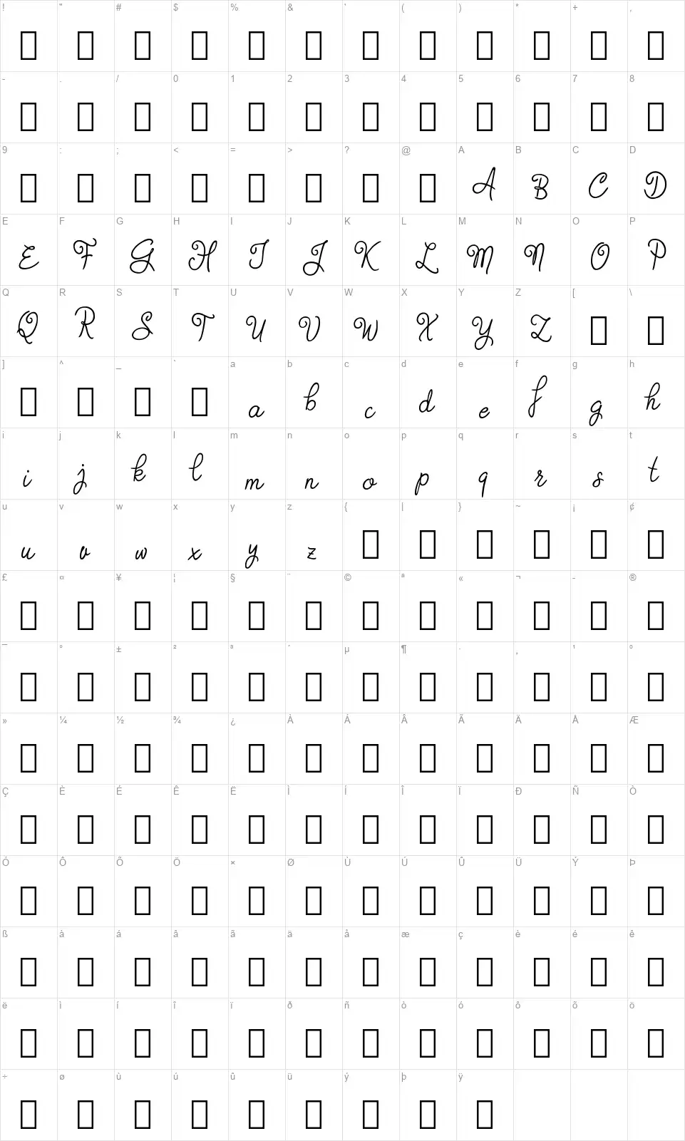 Judythfont character map