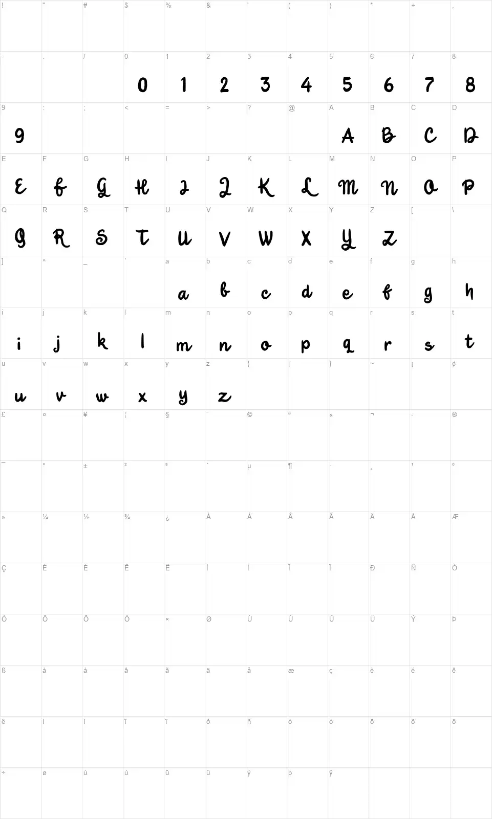 Jungle Boyfont character map
