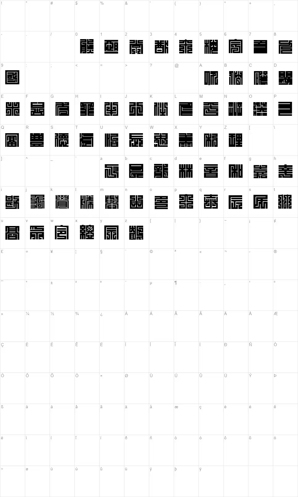 Kakuji 1font character map