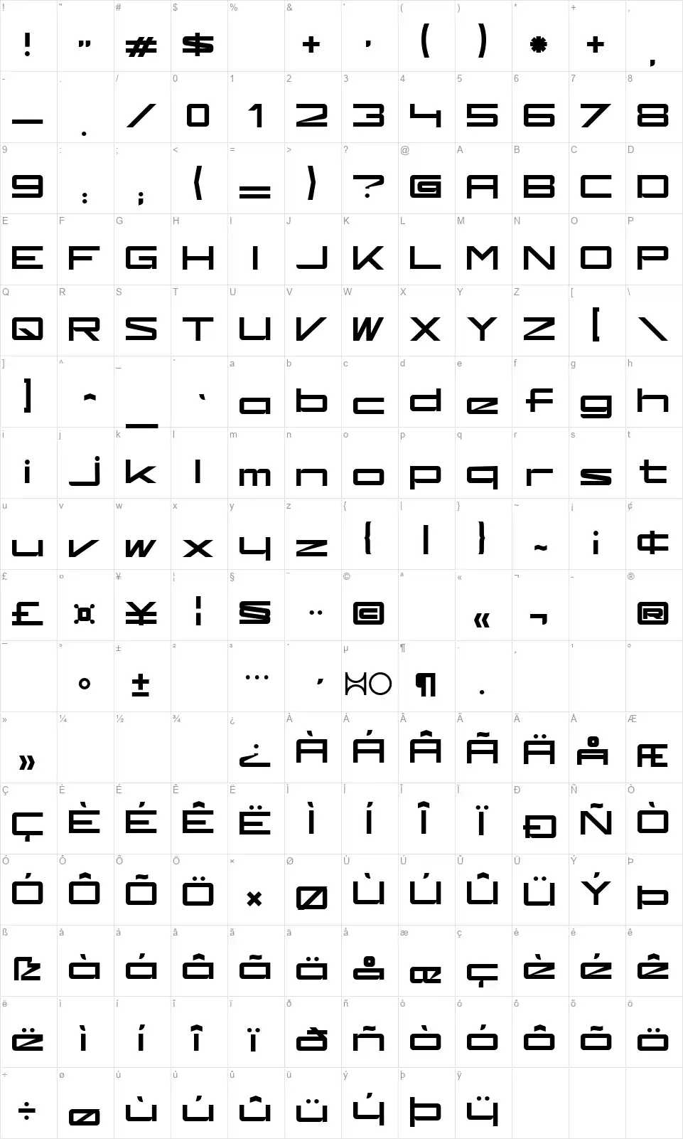 Kaufhallefont character map