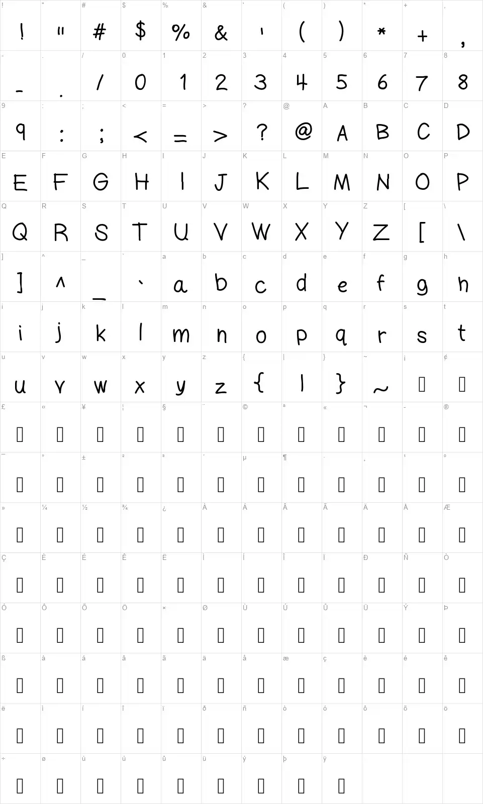 KB Darling MGfont character map