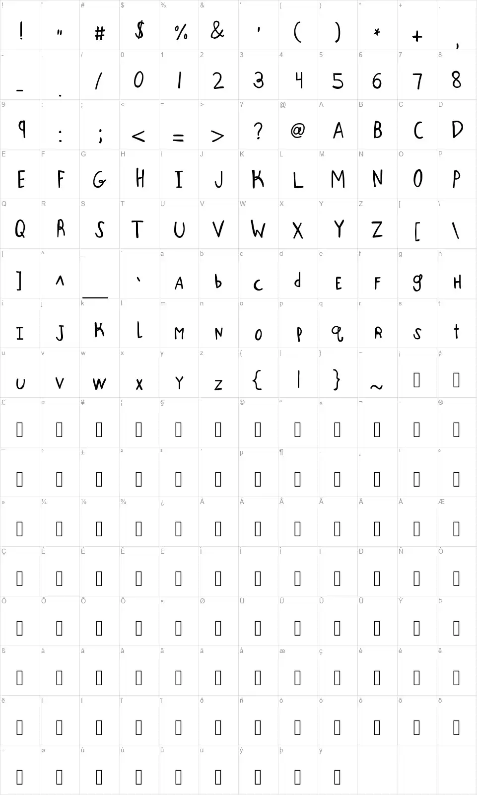 KB One Big Scrapefont character map