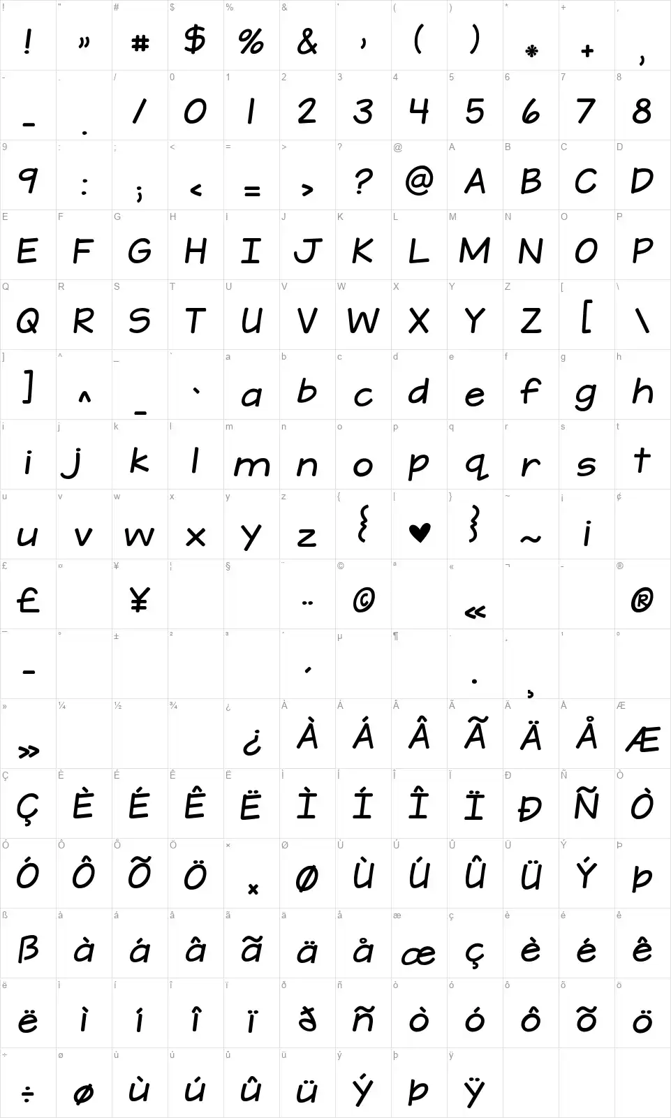 KG A Teeny Tiny Fontfont character map