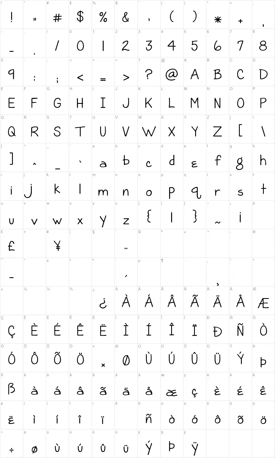 KG Grace For Todayfont character map
