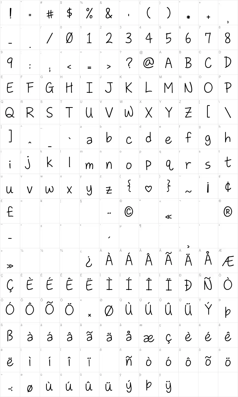KG Love Somebodyfont character map
