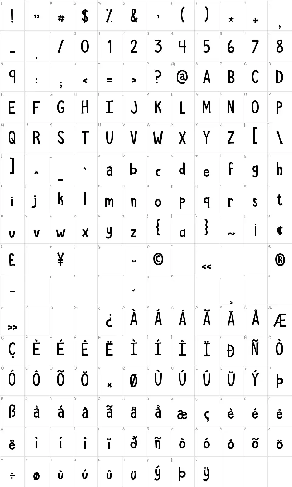 KG She Persistedfont character map