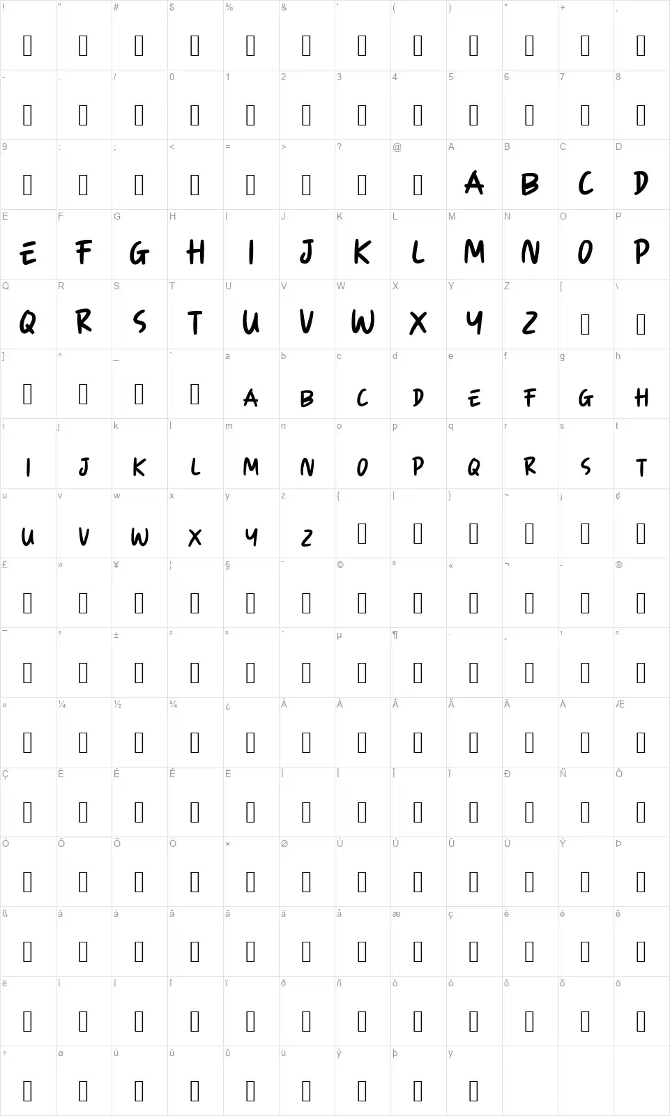 Kideparkfont character map
