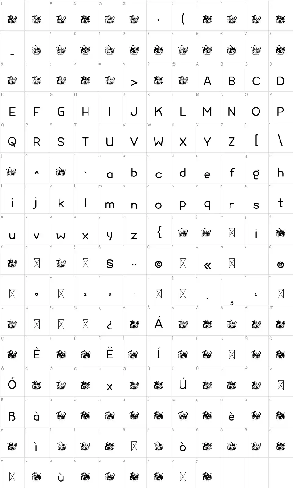 Kimorafont character map