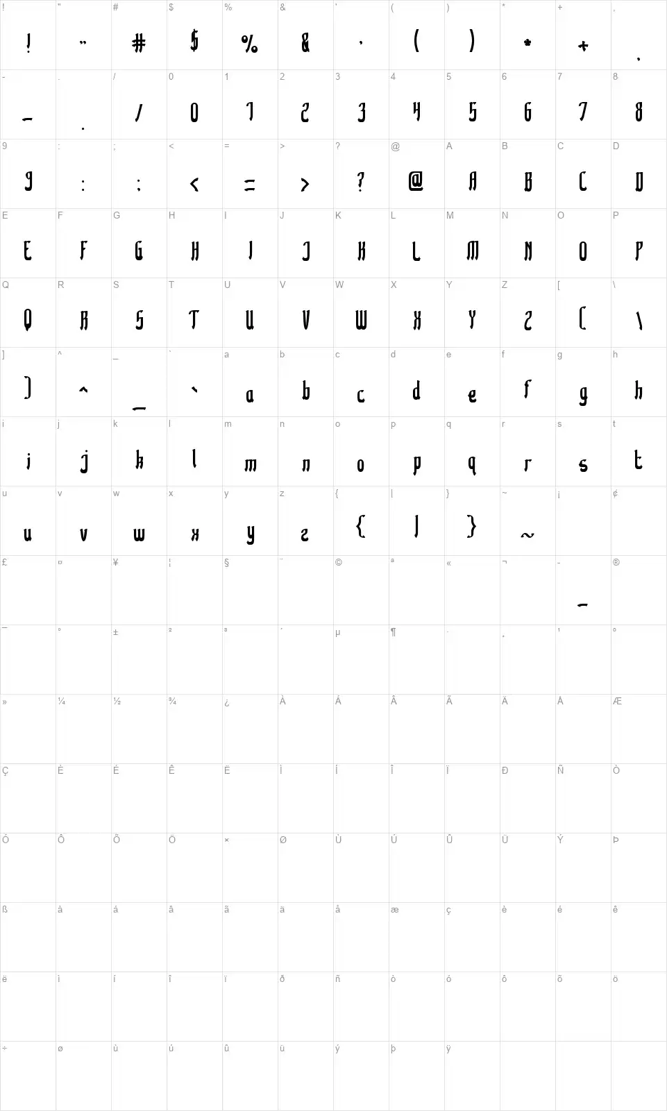 Kingdom of Heartfont character map