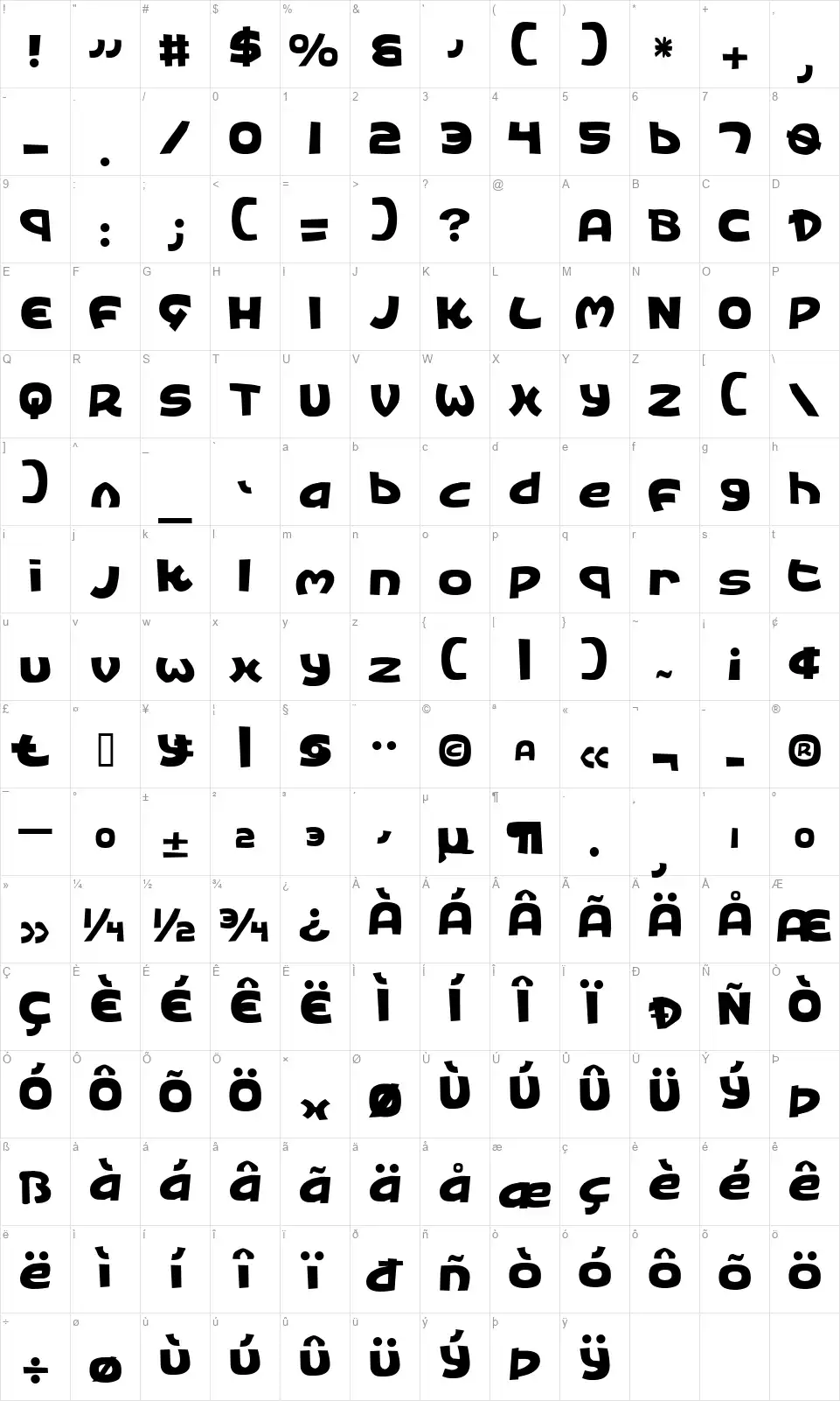 King's Ransomfont character map