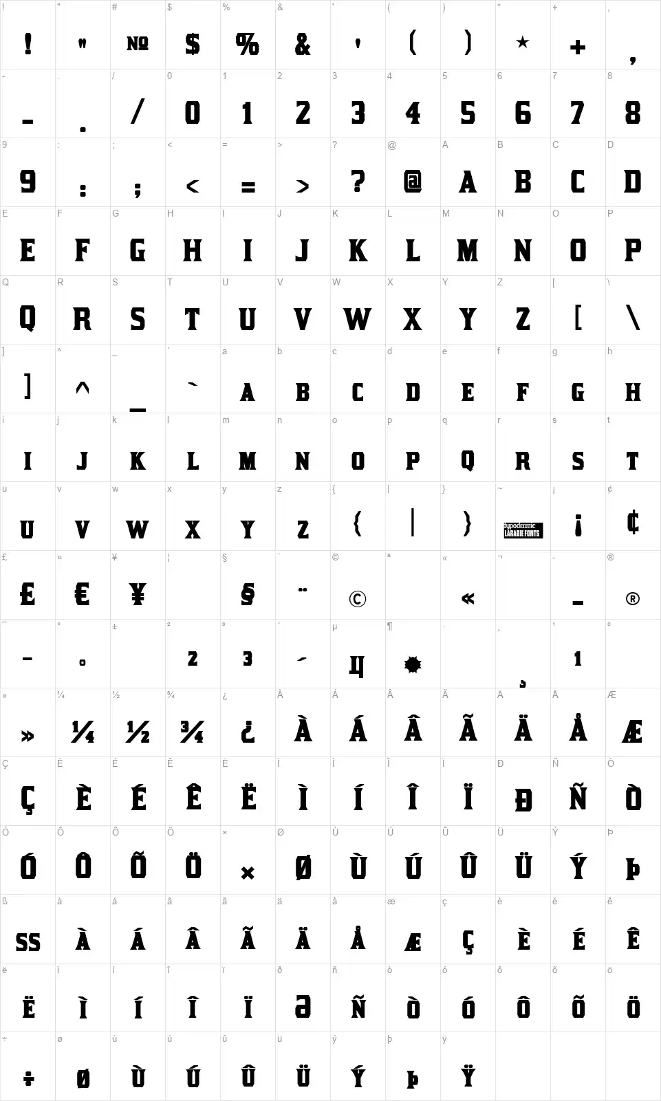 Kirsty-Boldfont character map