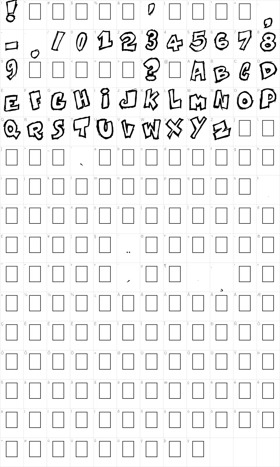 Komikozfont character map