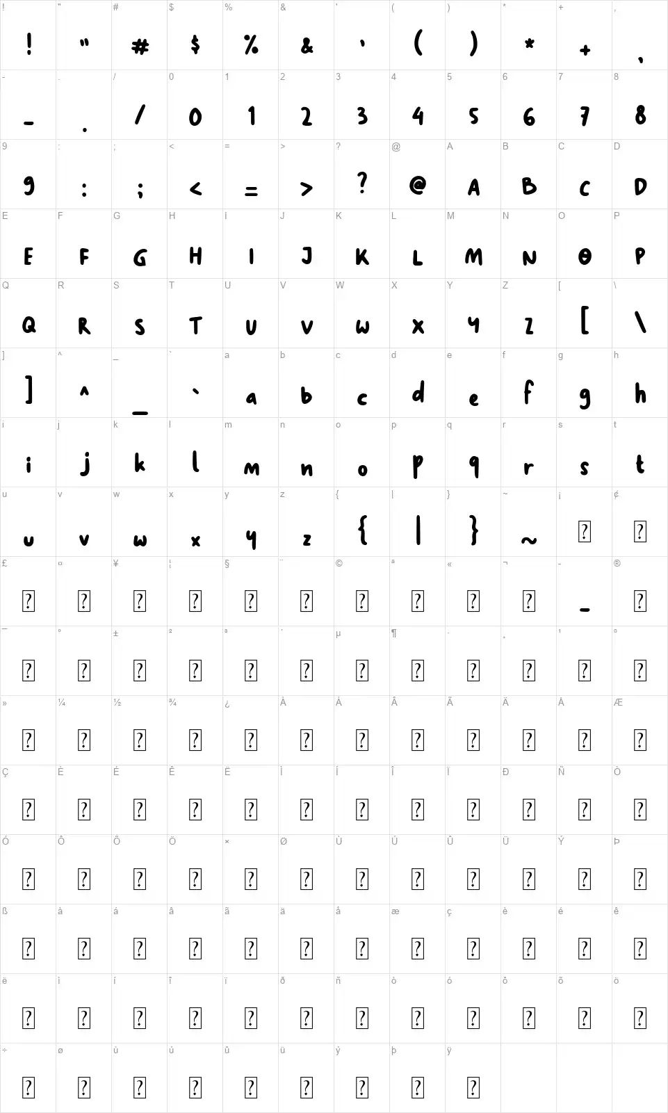 Kopi Senja Scriptfont character map