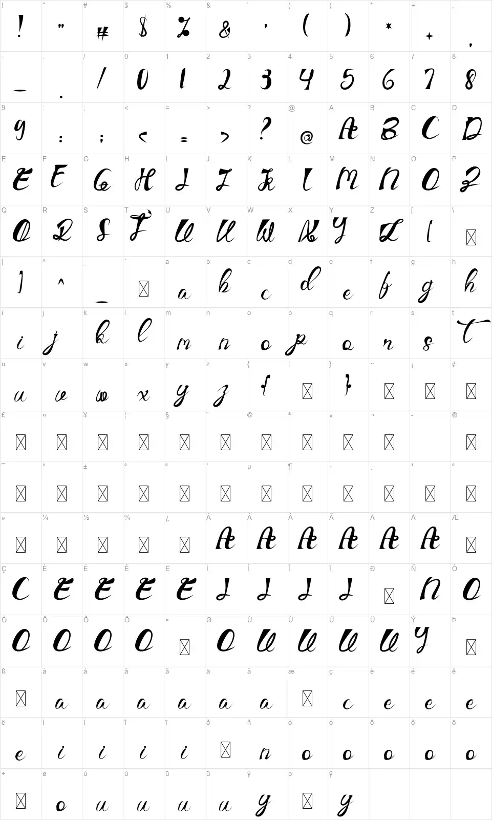 Kreatifefont character map