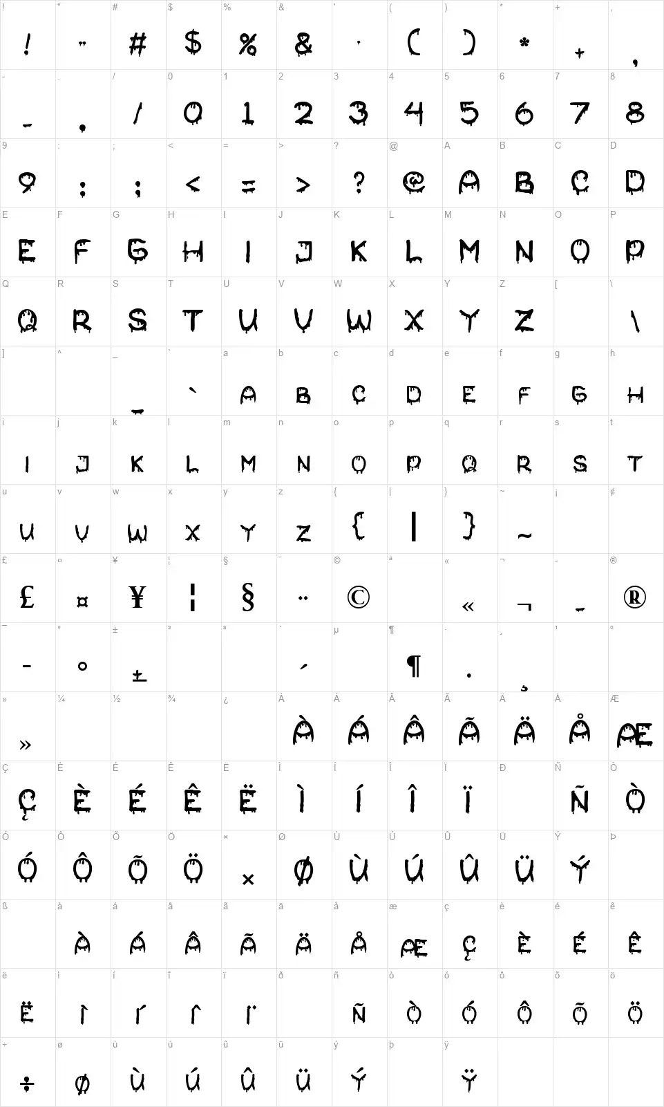 Krickyfont character map