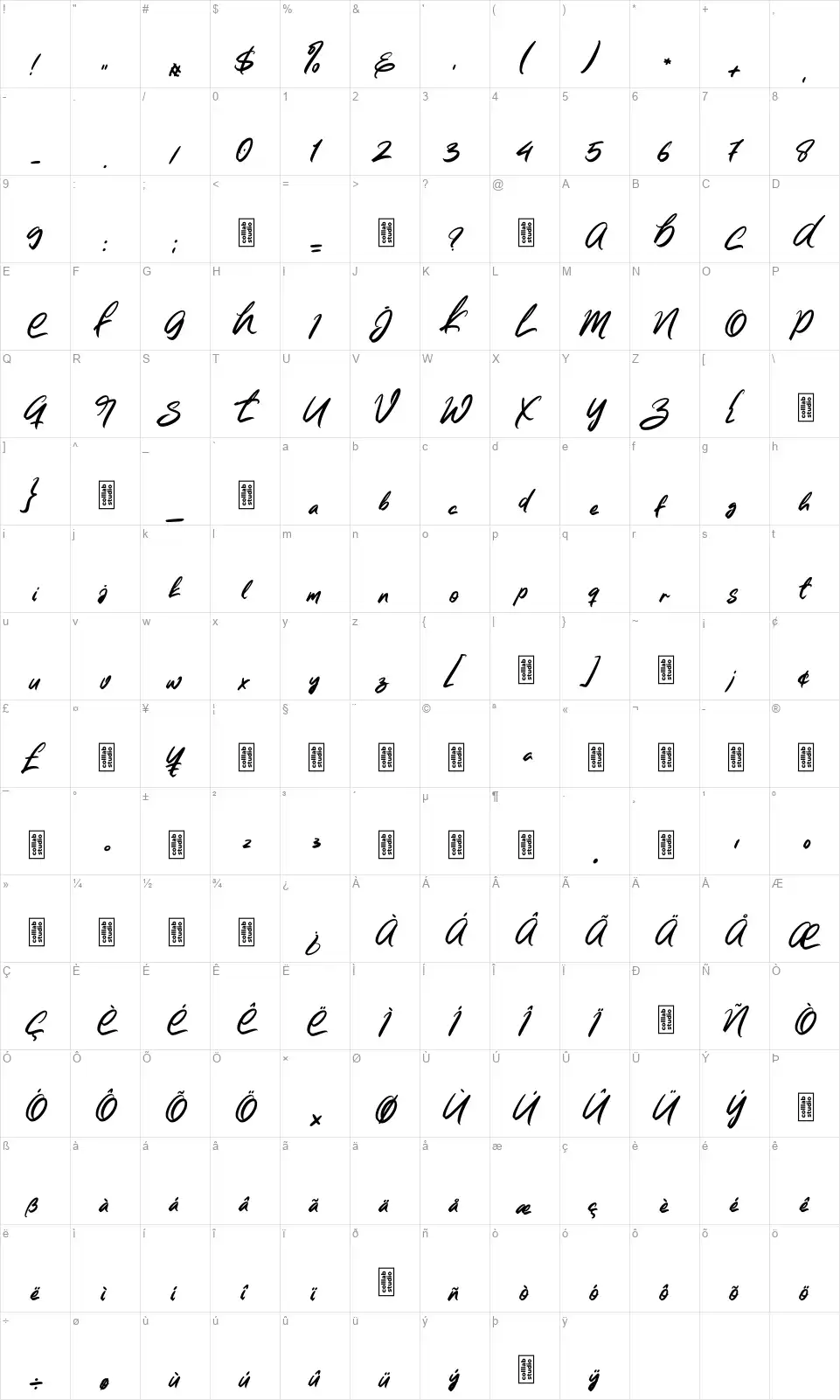 Kyliesfont character map
