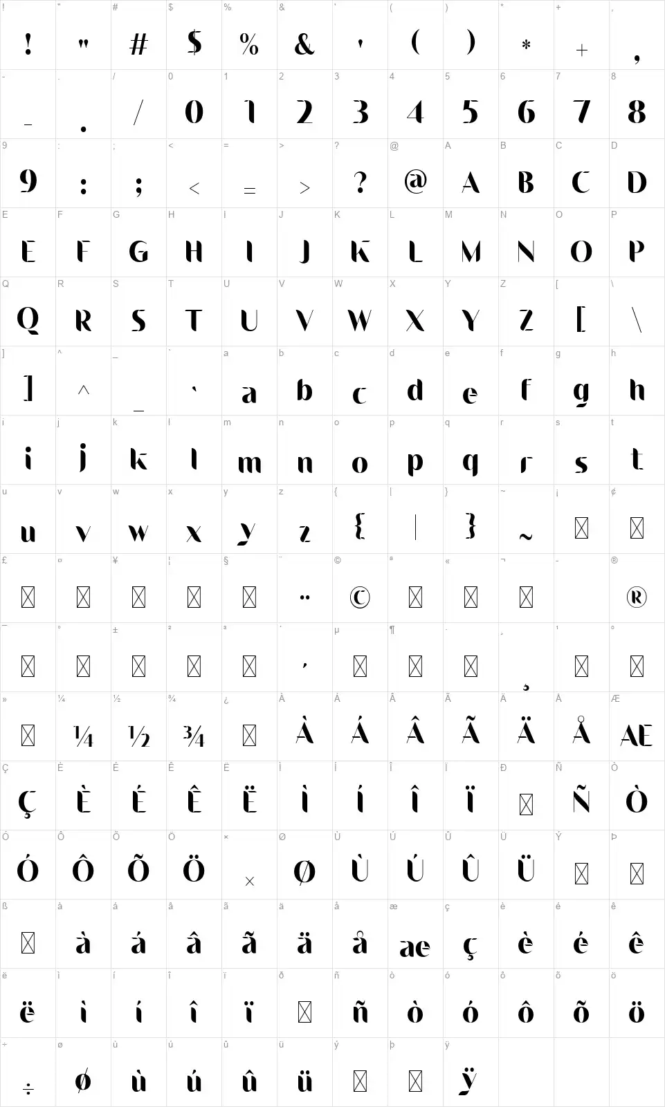 Landingfont character map