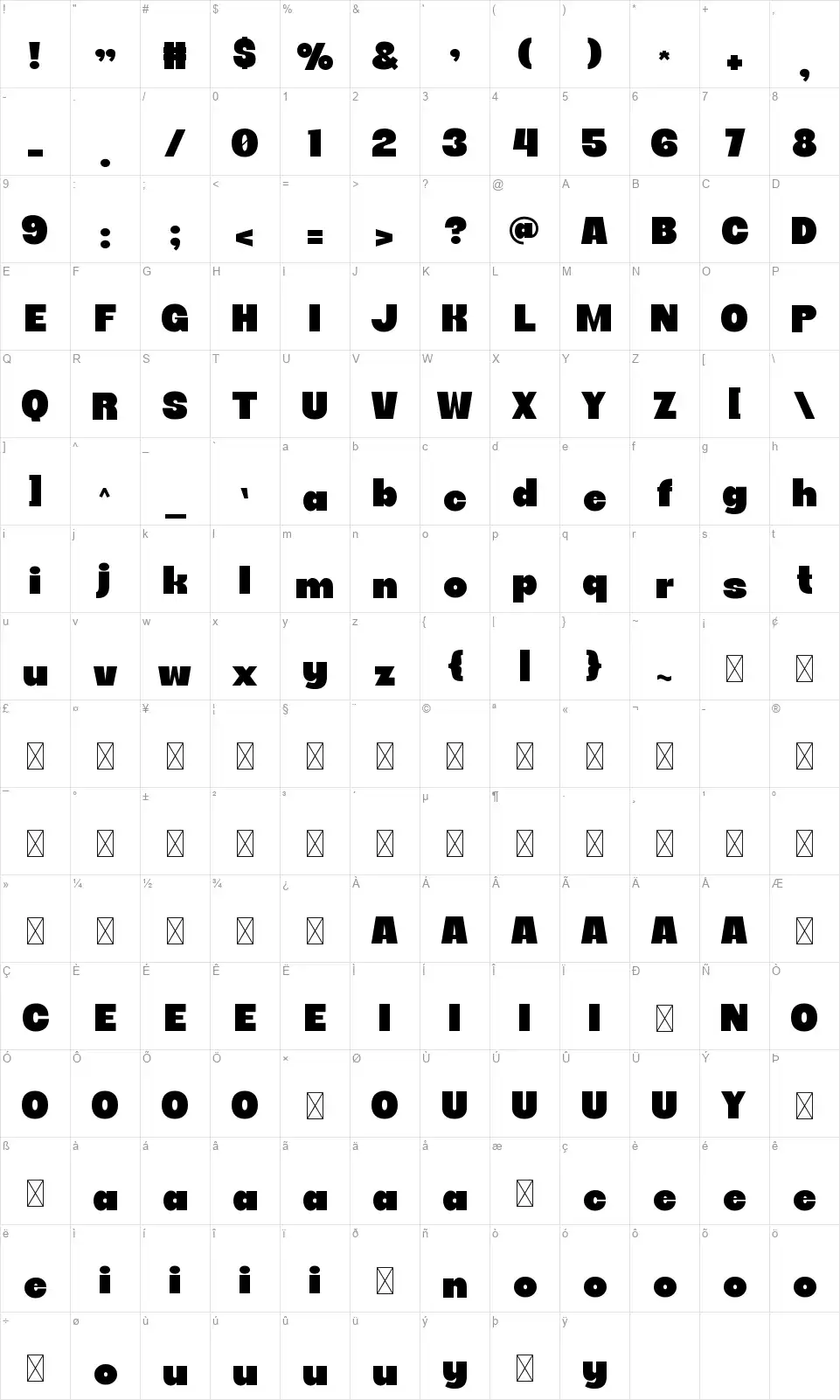 Larize Mappa dei caratteri Larizefont character map