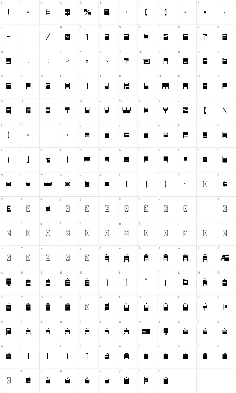 Lathifafont character map