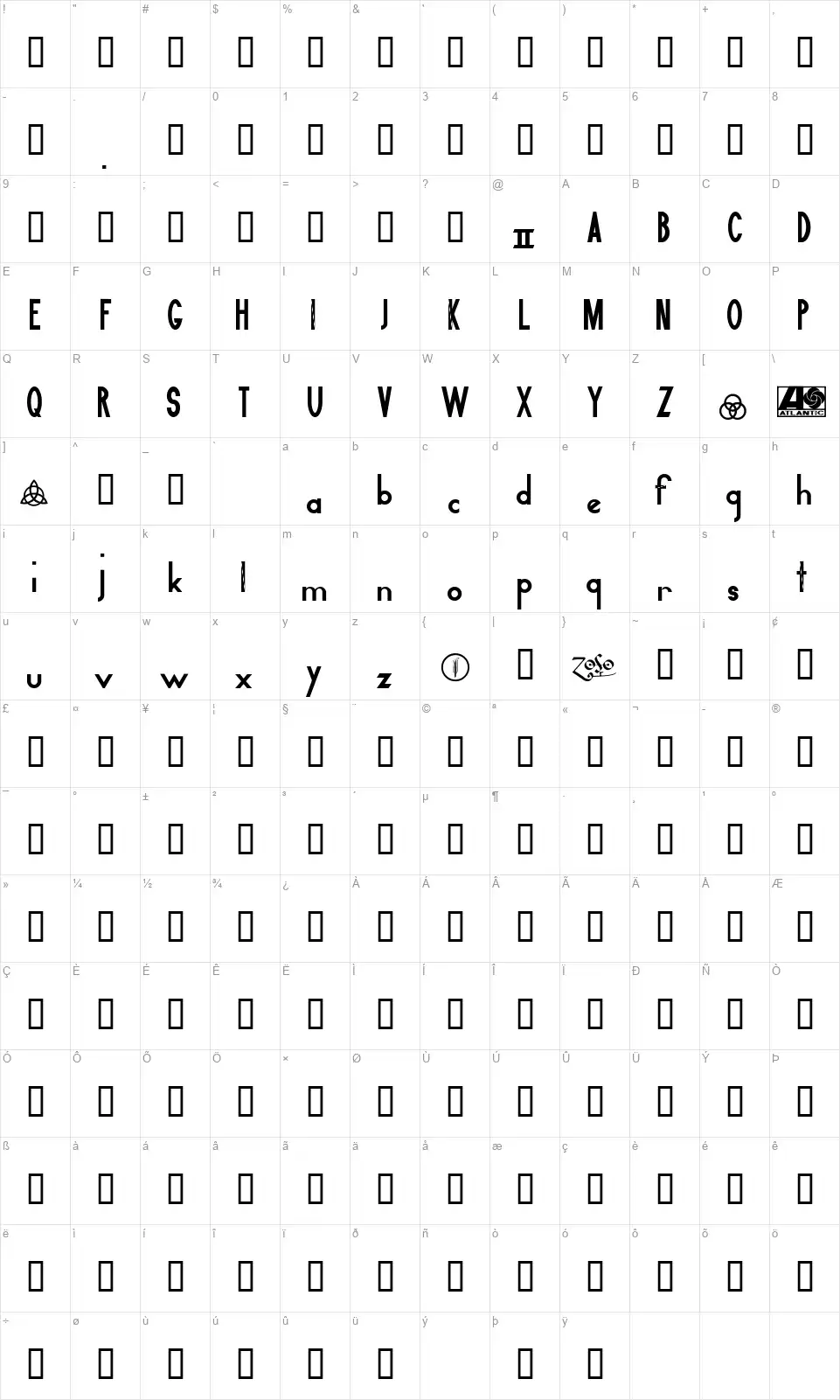 Led Zeppelin IIfont character map