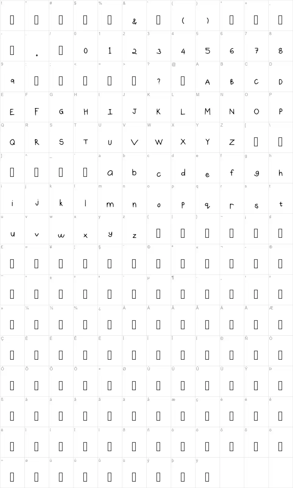 Lenan Dottedfont character map