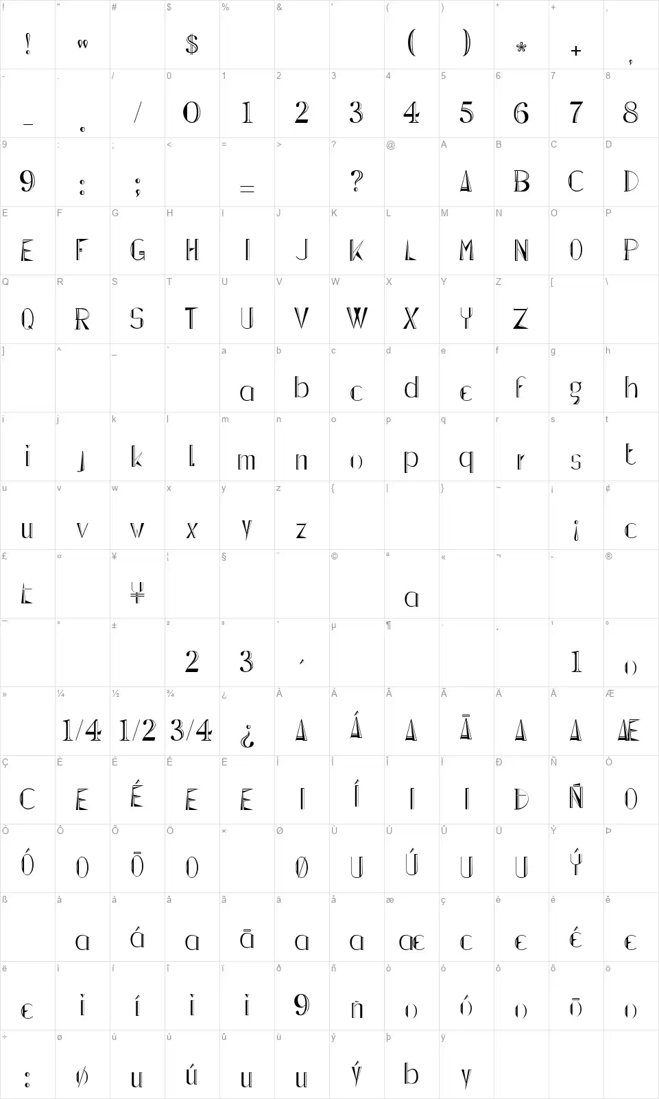 Lepinado Linefont character map