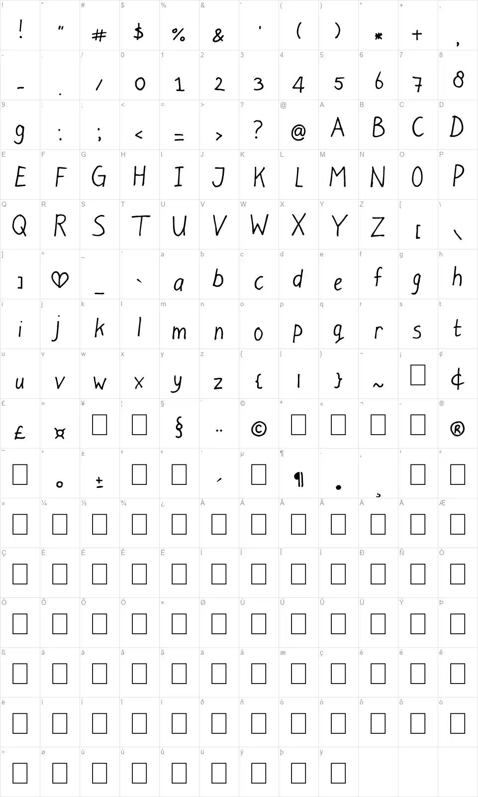 Light at the endfont character map