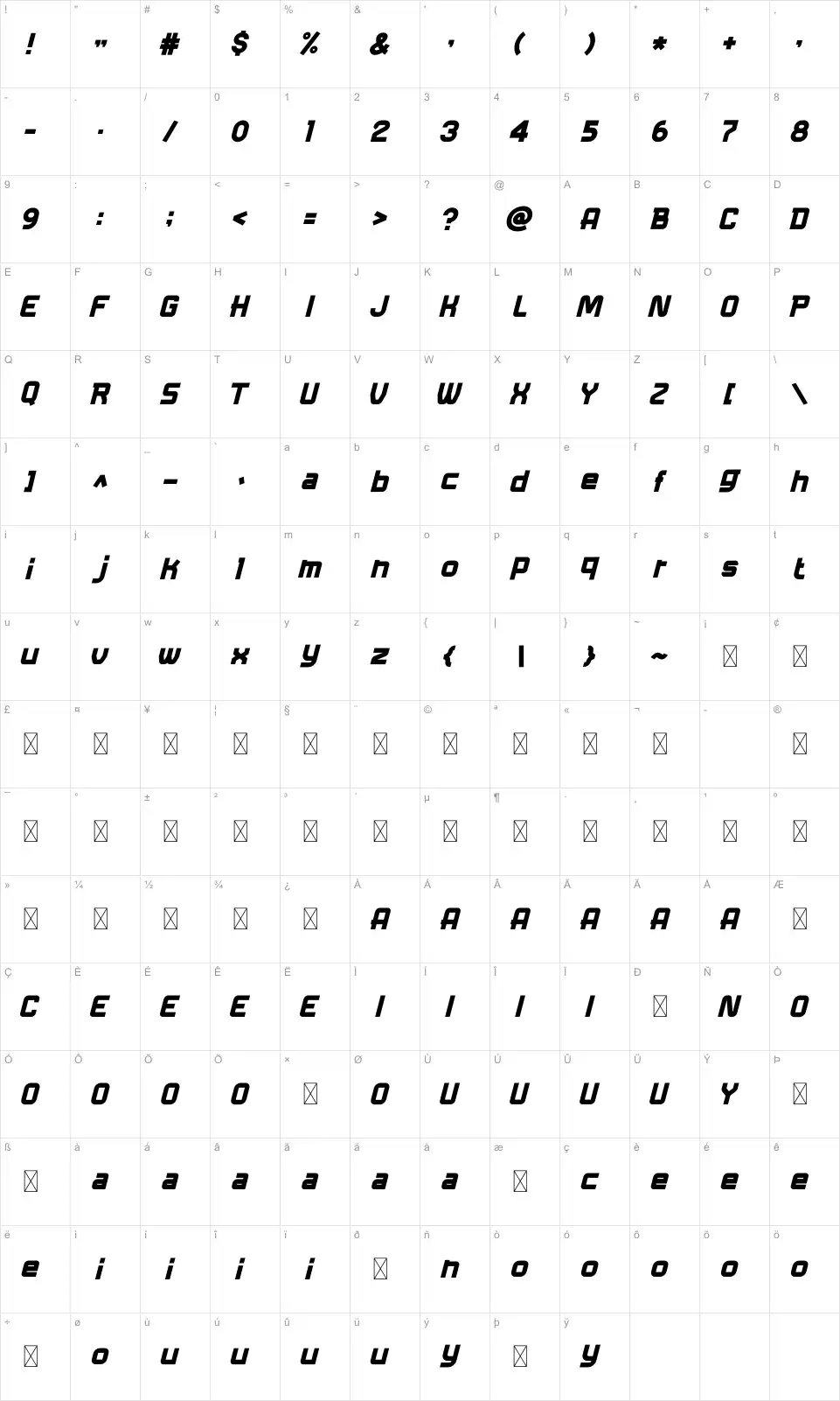 Lightonfont character map