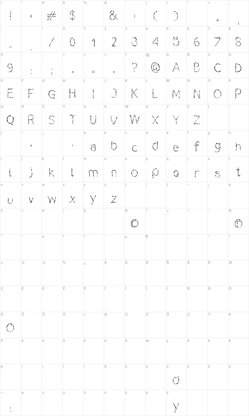 Lilasfont character map