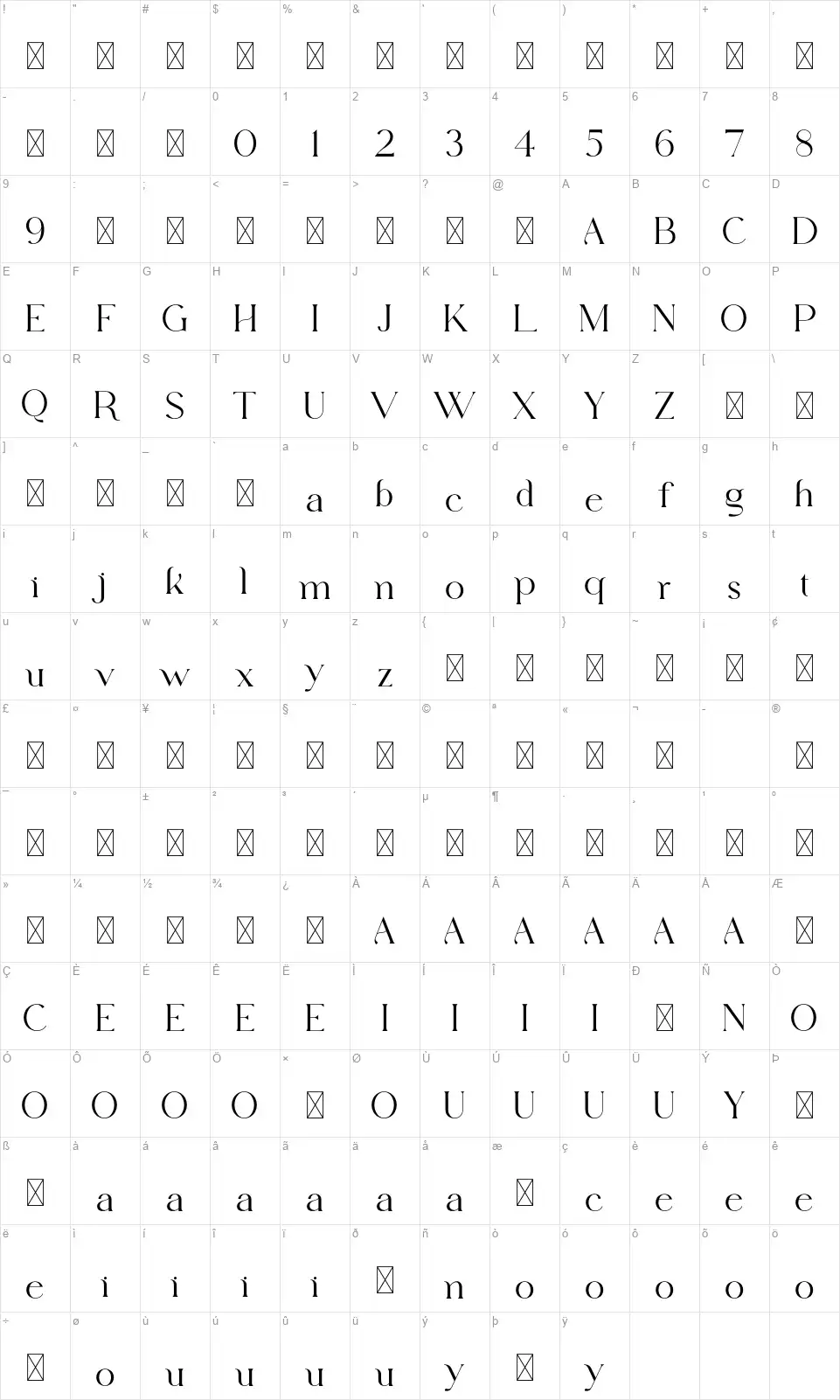 Literatafont character map
