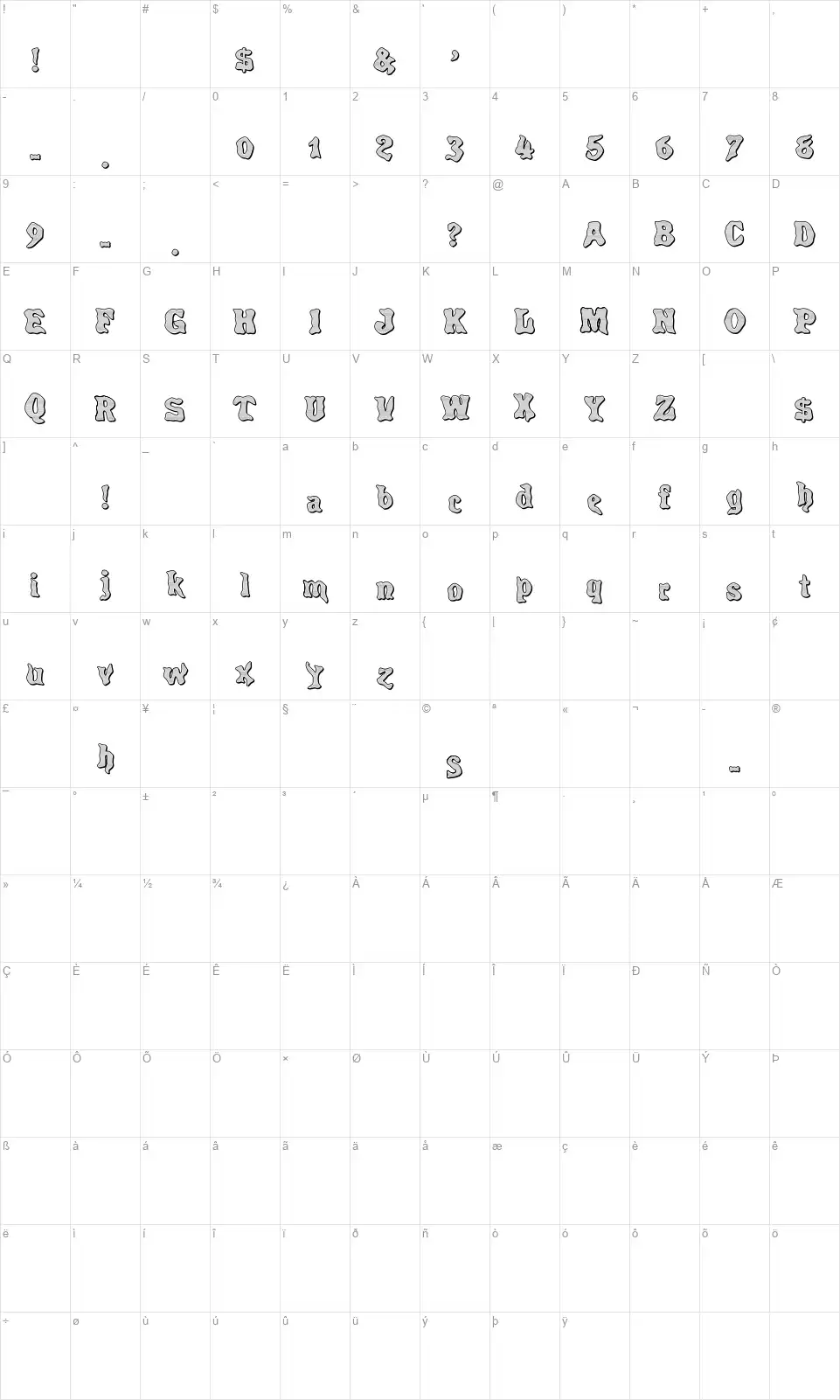 Lithotint 1888 Mappa dei caratteri Lithotint 1888font character map