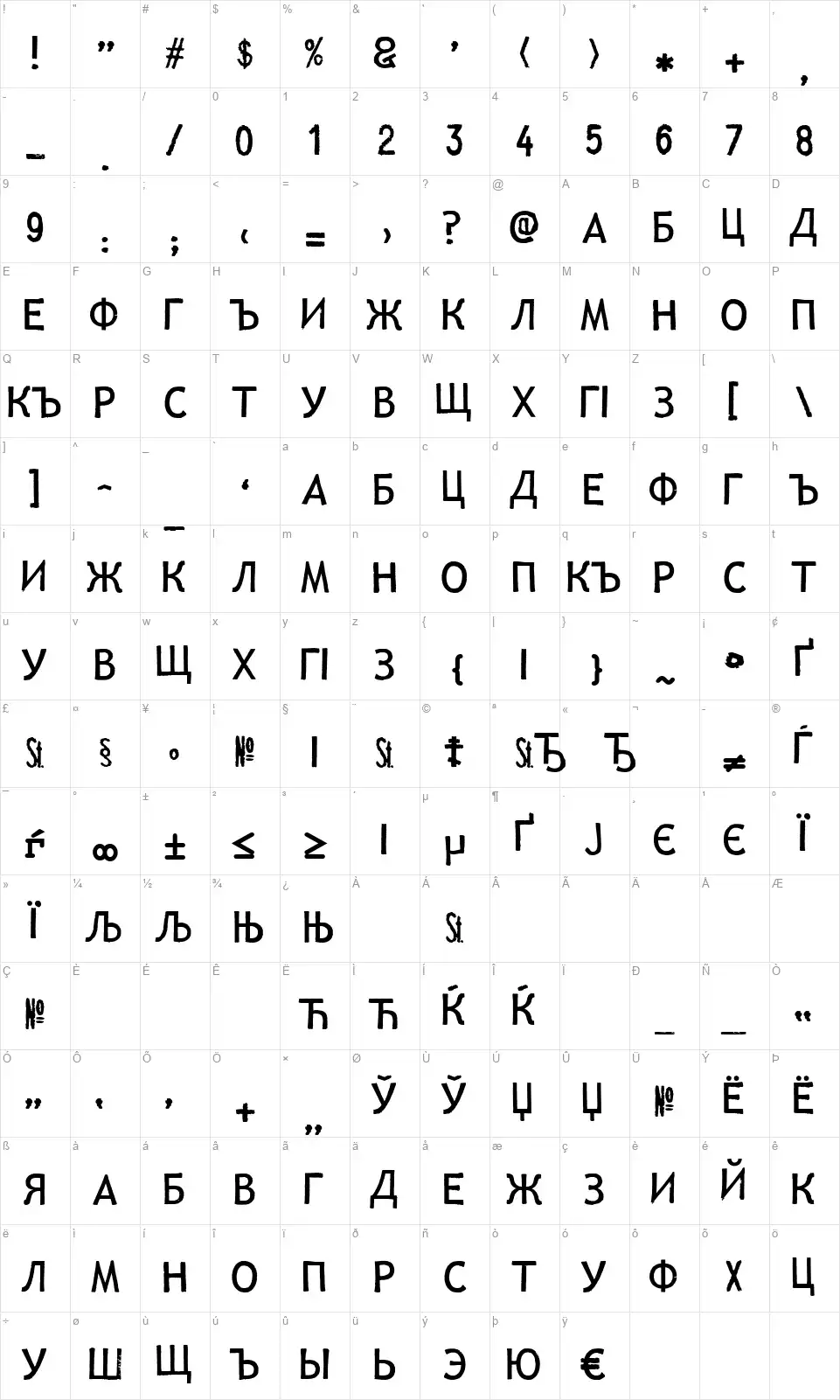 LL Lisafont character map