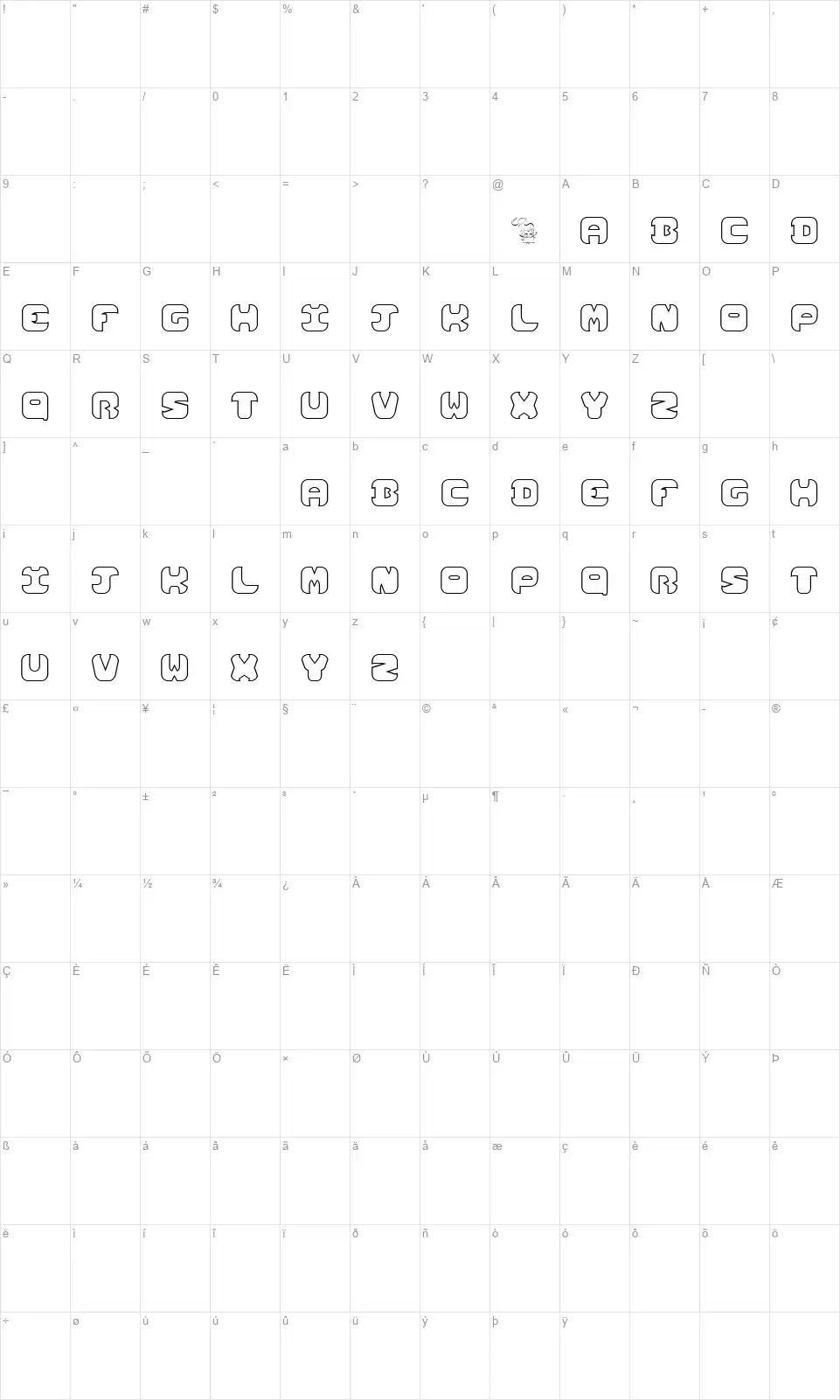 Lost Areafont character map