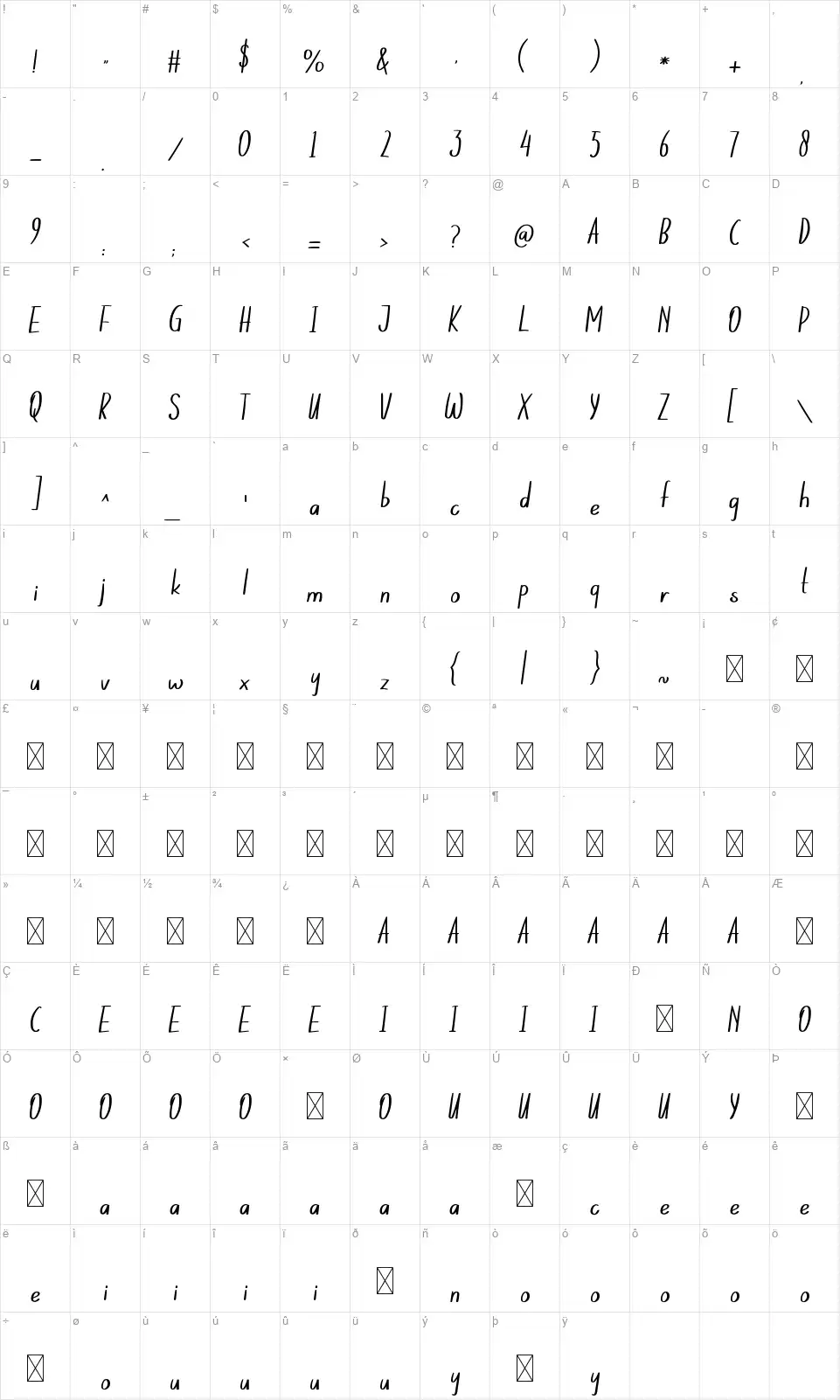 Love Letterfont character map