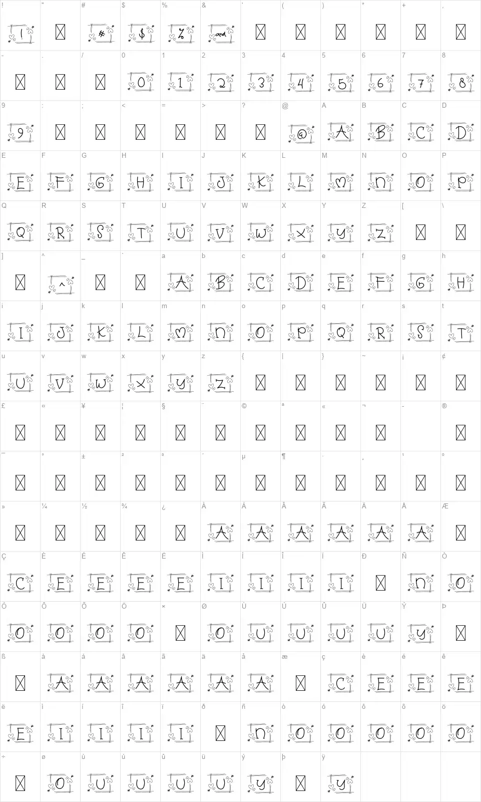 Love Monogramfont character map