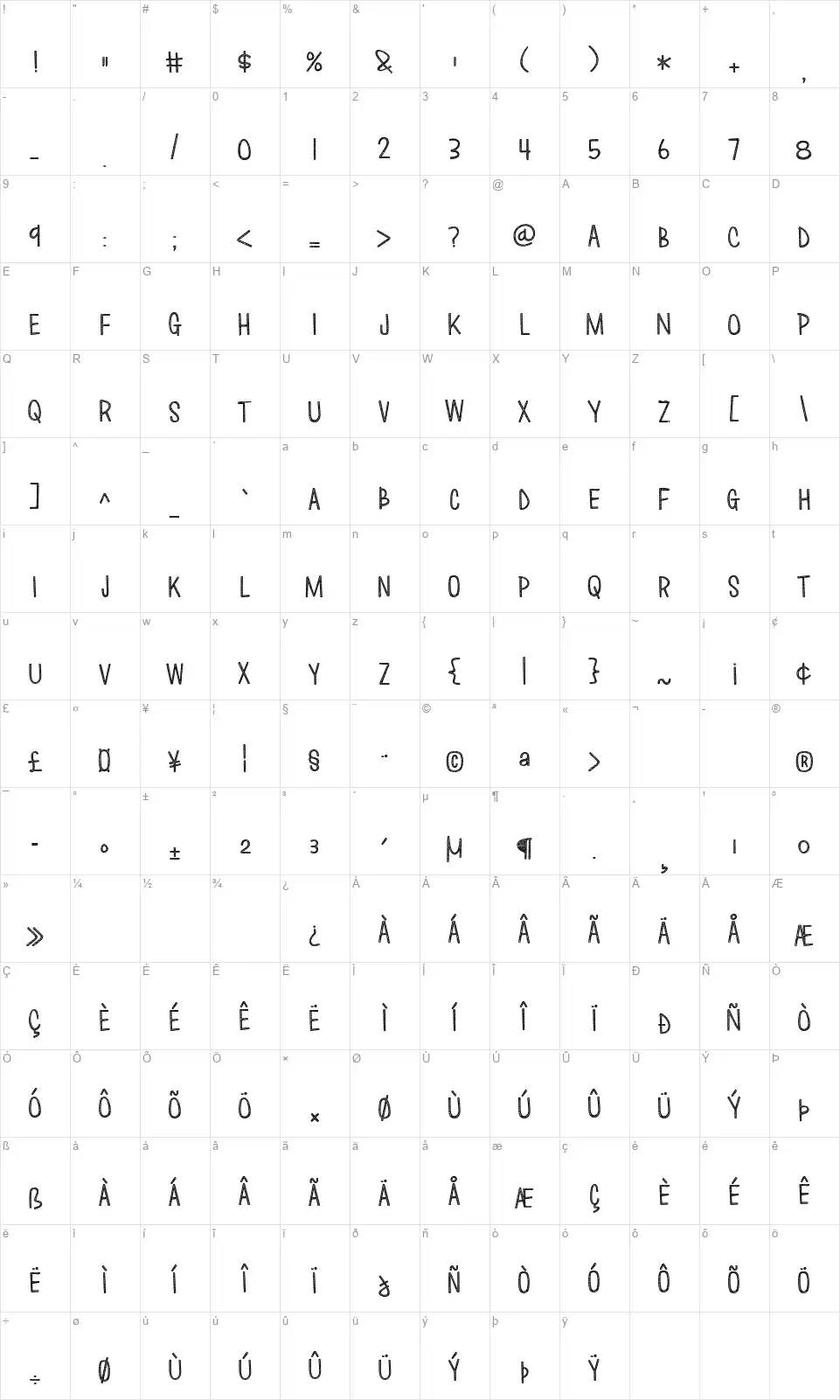 Love Monster Sketchedfont character map