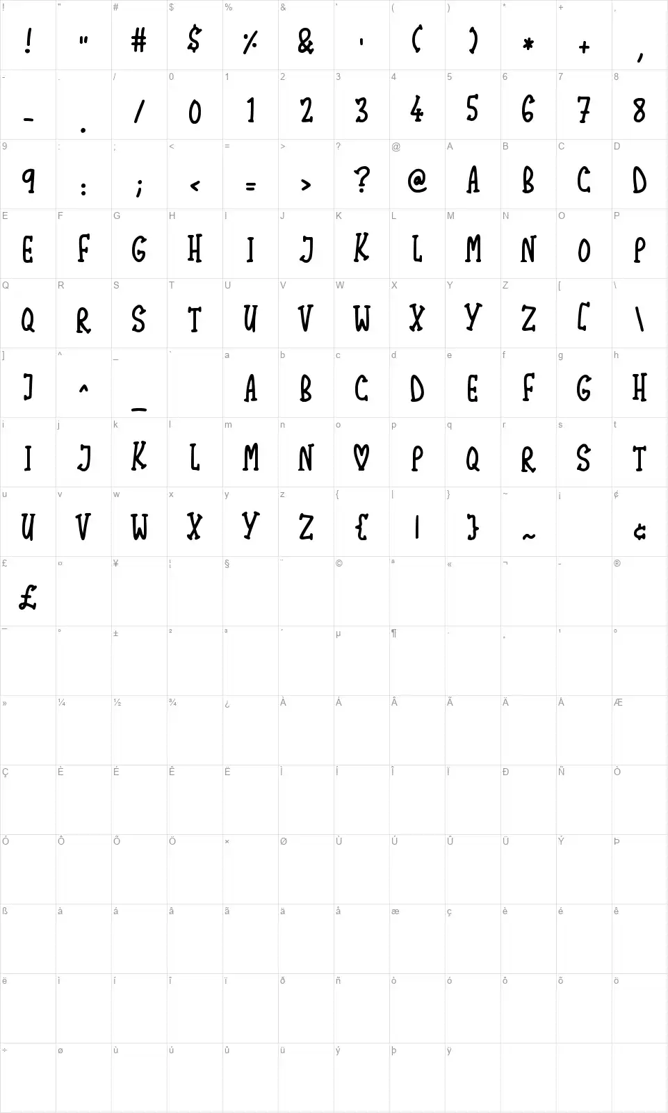 Lovely Serifsfont character map