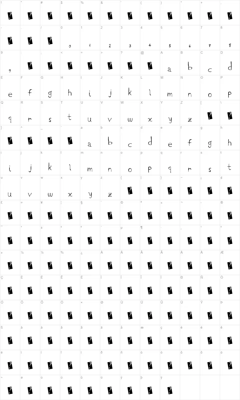 LowCasefont character map