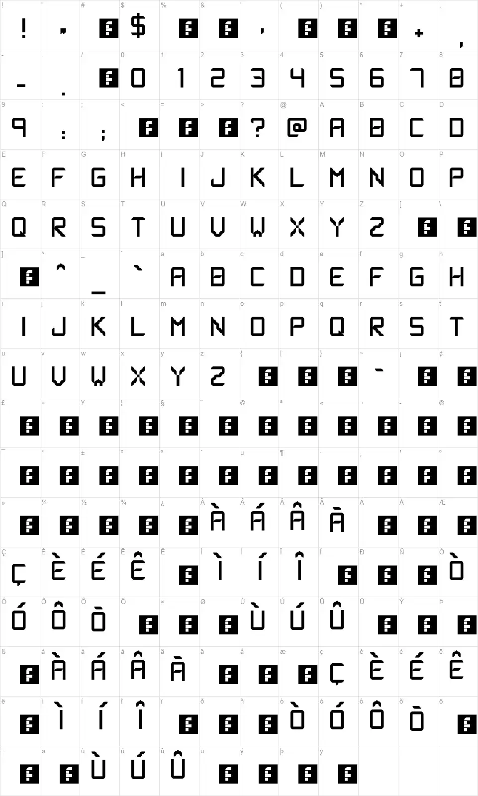 Lsfontfont character map