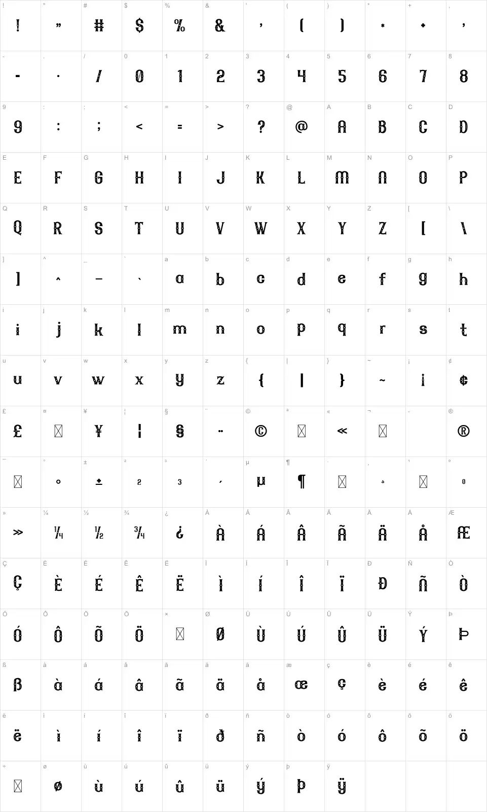 Luchadosfont character map