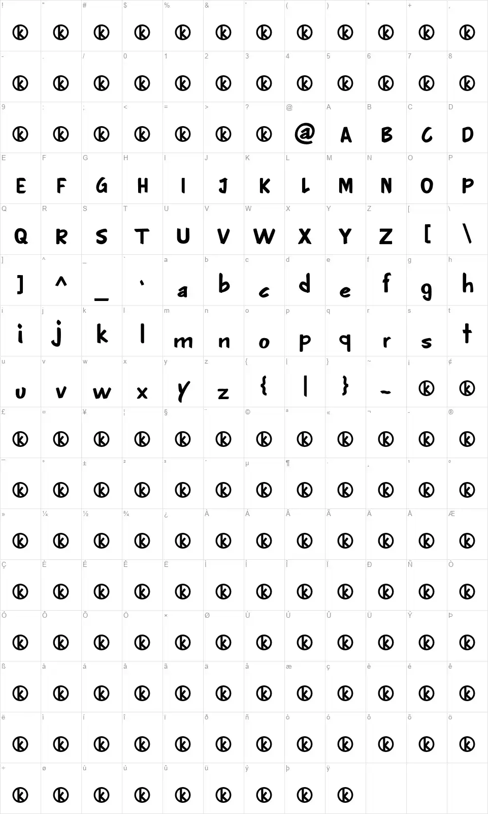 Luckystrikesfont character map