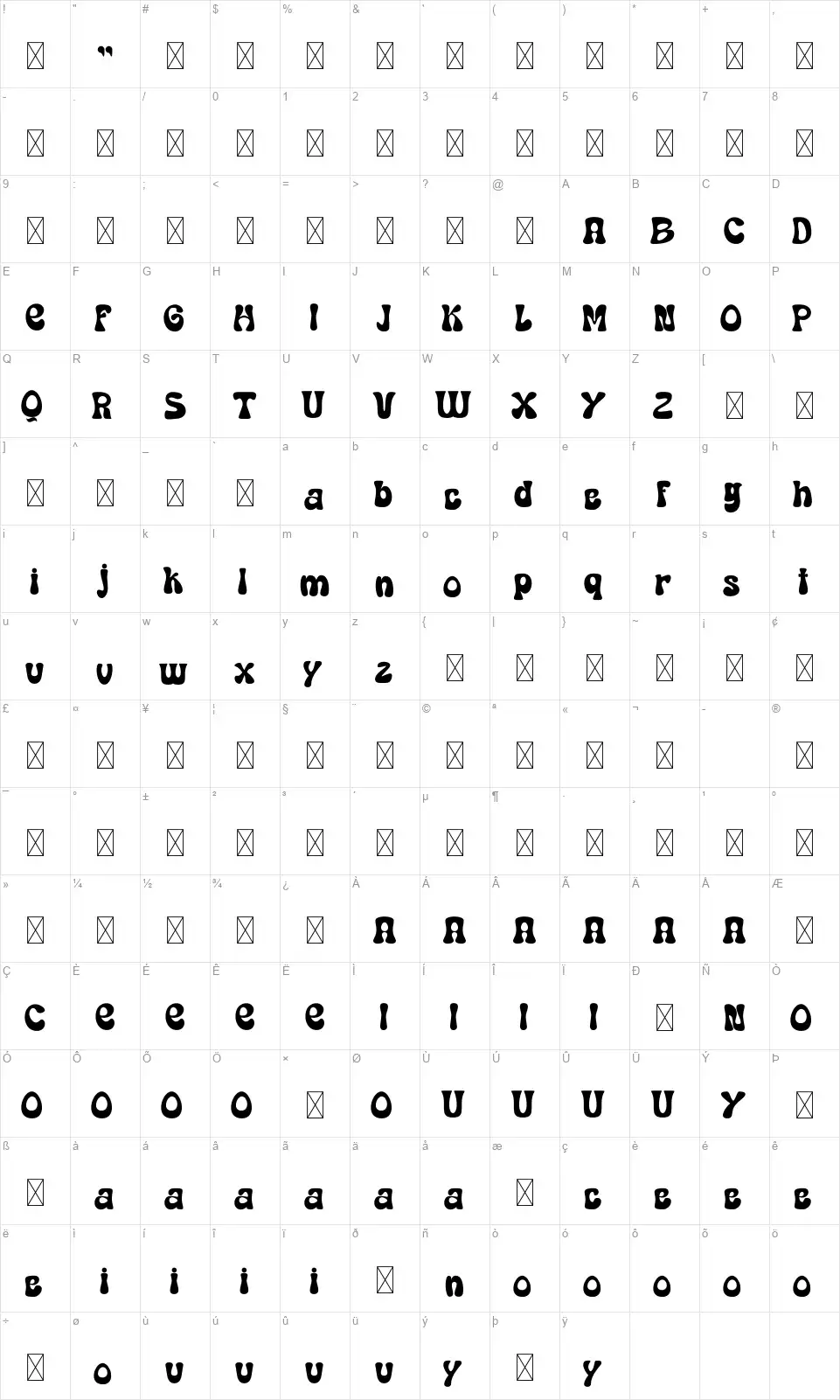 Lumida Mappa dei caratteri Lumidafont character map