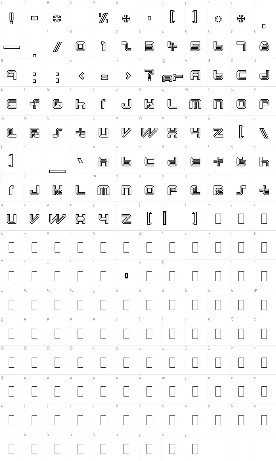 Lunaurorafont character map