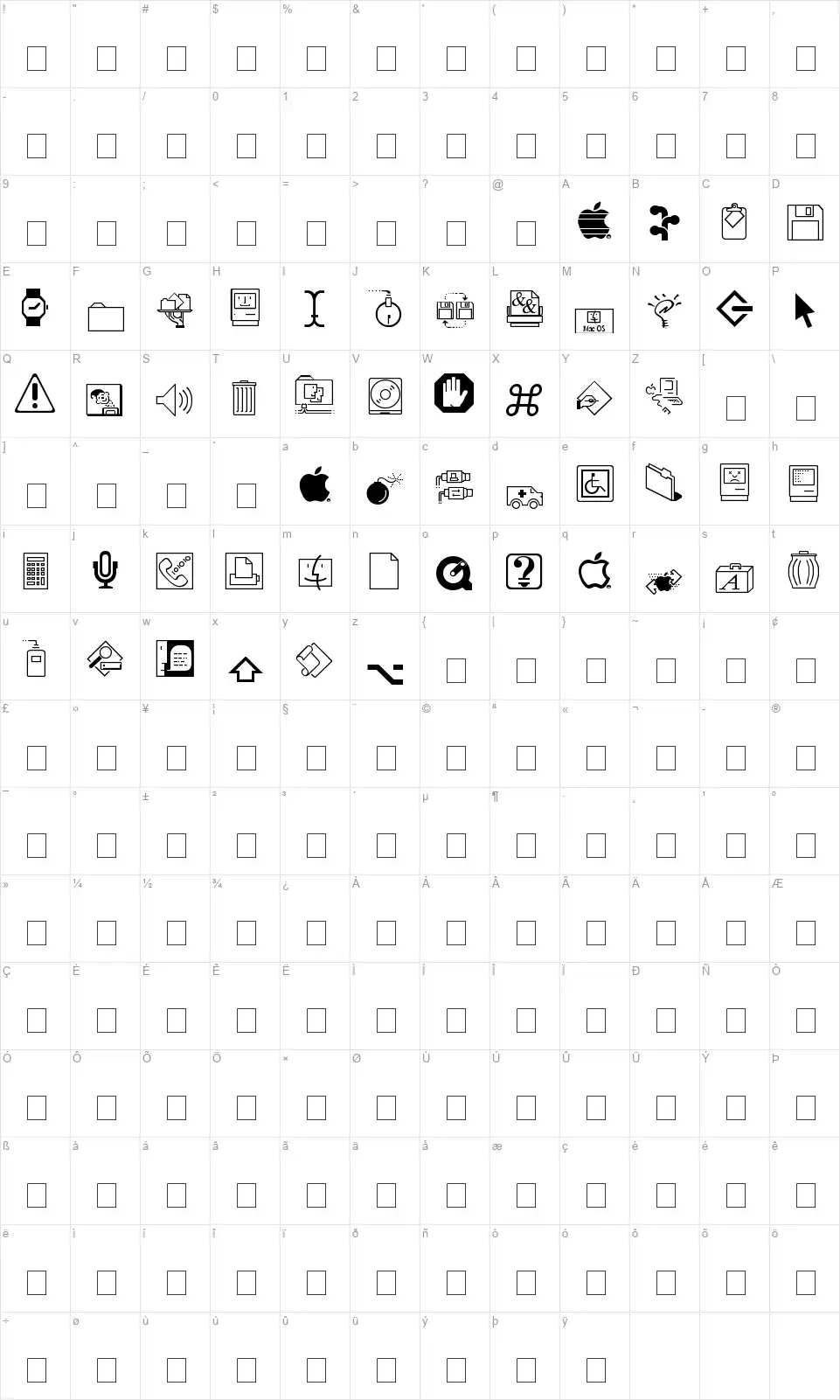 Mac Dingbatsfont character map