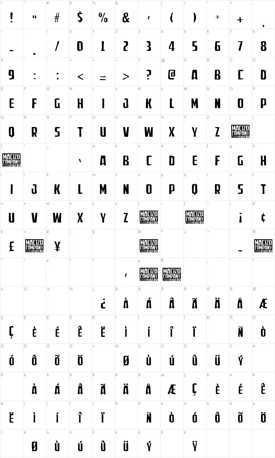 Macizo Companyfont character map